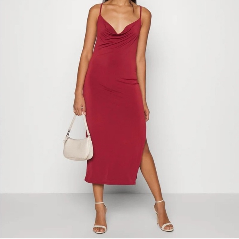 Abercrombie & Fitch L Maroon Sexy Cowl Neck side slit Event Strappy Midi Dress